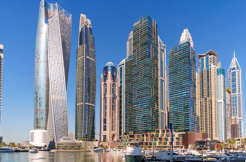 Skyscrapers along the Dubai Marina waterfront